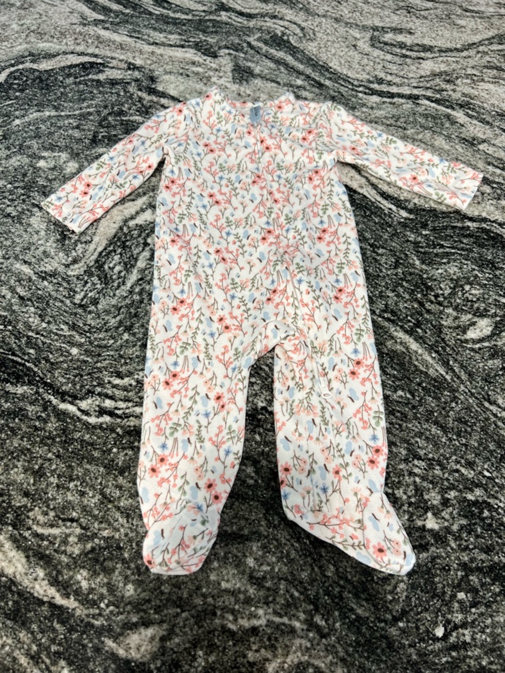 Floral Footed One-Piece in Pink and Green - Cozy Cotton